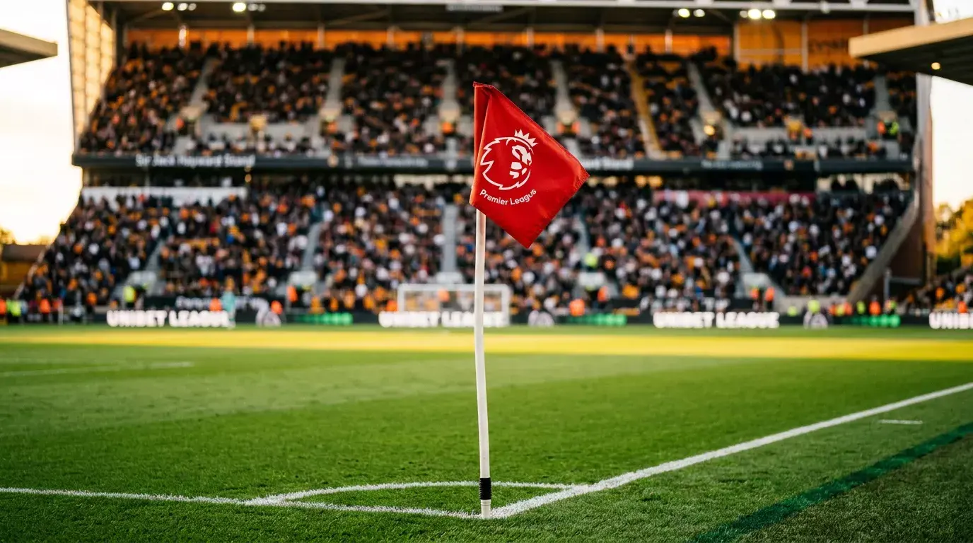 Banderín de córner en la esquina de un campo de fútbol de la Premier League