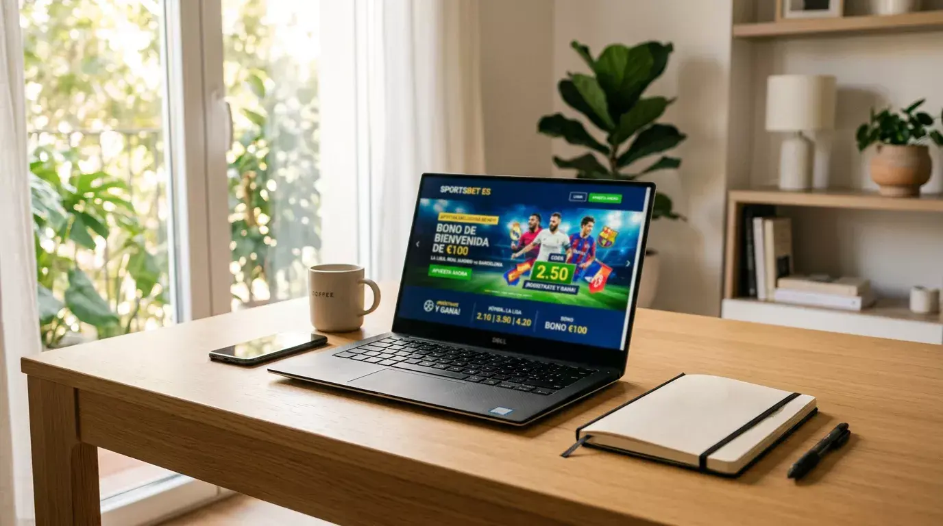 Portátil abierto sobre una mesa mostrando ofertas de apuestas deportivas de la Premier League