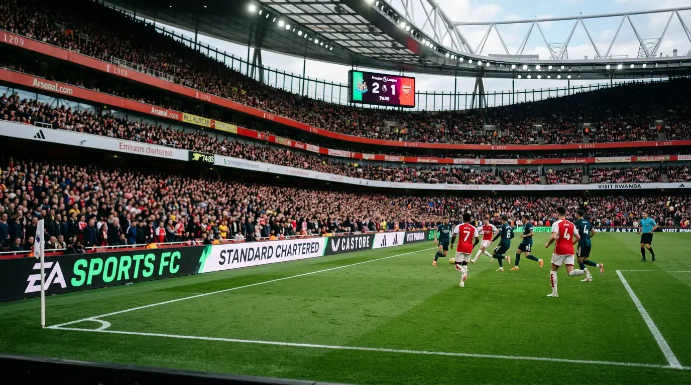 Vallas publicitarias LED perimetrales en un estadio de la Premier League durante un partido
