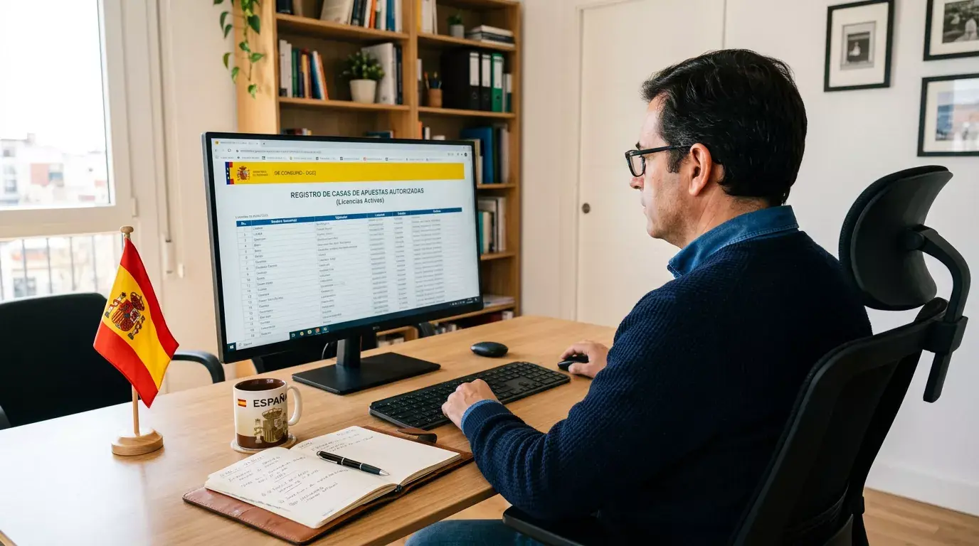 Pantalla de ordenador mostrando el registro público de operadores autorizados por la DGOJ en España